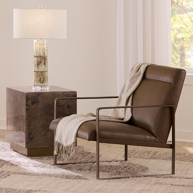 Taupe Hemingway Accent Chair, Truffle Leather For Sale - Image 8 of 10