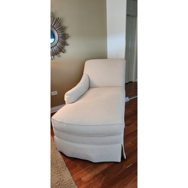 Traditional Ethan Allen Custom Upholstered Left Facing Chaise Lounge — Premium Jaguar Fabric, Never Used, Pristine For Sale - Image 3 of 5