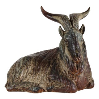 Largre Goat Buck Figurine in Stoneware by Karl Larsen for Royal Copenhagen, 1947 For Sale