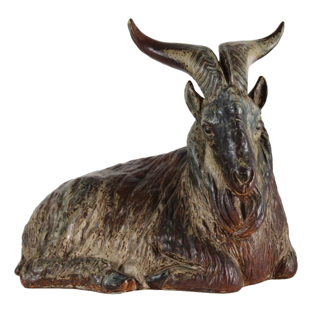 Largre Goat Buck Figurine in Stoneware by Karl Larsen for Royal Copenhagen, 1947 For Sale