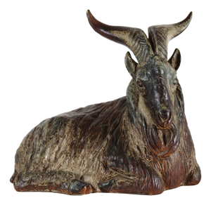 Largre Goat Buck Figurine in Stoneware by Karl Larsen for Royal Copenhagen, 1947