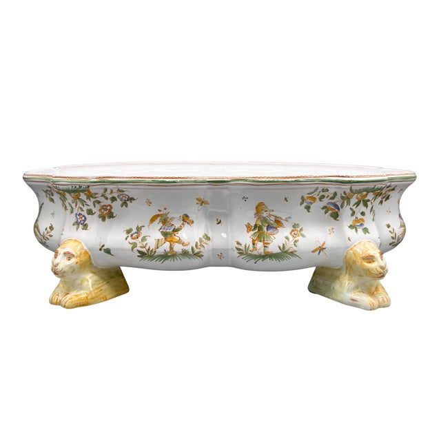 Large 18th Century Style French Hand-Painted Faience Foot Bath (Pédiluve) / Centerpiece Bowl by Nicole Tilloy – Rococo Revival / French Country For Sale - Image 14 of 14