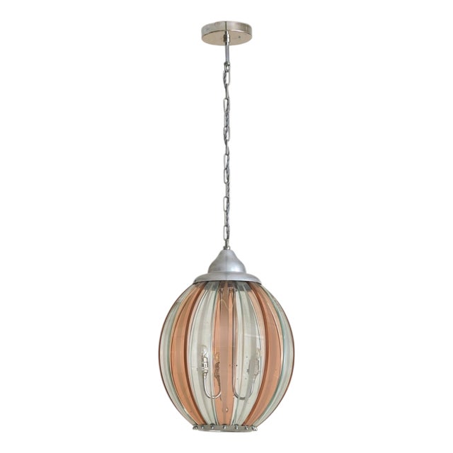 1970s Italian Pink Murano Glass Pendant Light in the Manner of Veca For Sale