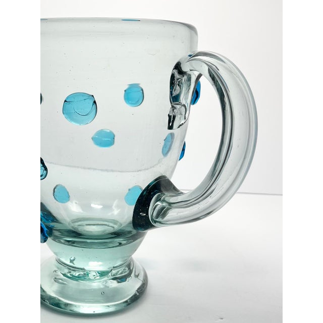2000 - 2009 Mexican Aqua Blue Confetti Raised Pebble Mexican Hand Blown Glass Pitcher Jug For Sale - Image 5 of 7