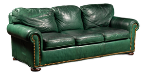 Vintage Leather Rolled-Arm Sofa in Green by Whittemore-Sherrill