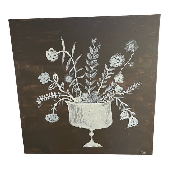 Original Contemporary Botanical Painting in Neutral Colors For Sale