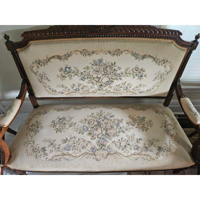French 19th Century Louis XVI Style (Three-Piece) Walnut Parlor Suite For Sale - Image 4 of 15