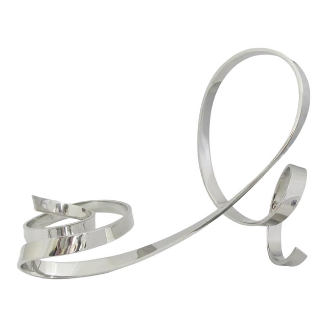 David Elijah Herschler Chrome Freestanding Ribbon Twist Modern Art Sculpture For Sale