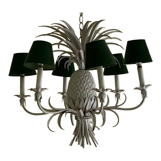 1970s Italian White Painted Tole Pineapple Chandelier For Sale
