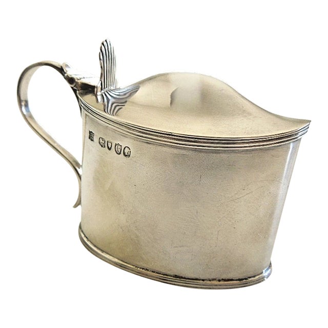 1882 Edward Hutton England Sterling Silver Mustard Pot Cobalt Blue Glass Liner For Sale