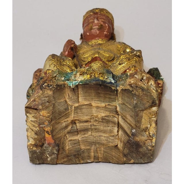 Early 19th C. Chinese Qing Gilt Lacquer Carved Wood Daoist Temple Deity Figure For Sale - Image 13 of 13