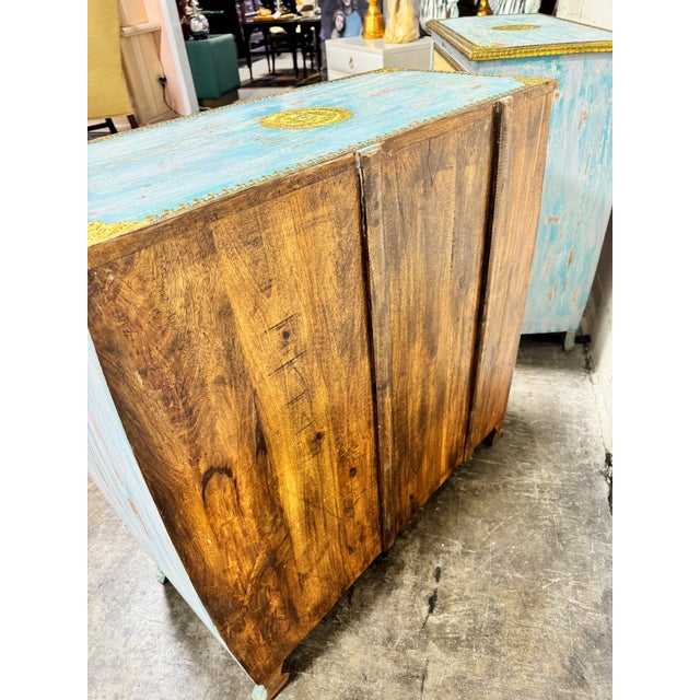 Boho Coastal Vintage Painted Chests Brass Detail - A Pair For Sale - Image 4 of 12