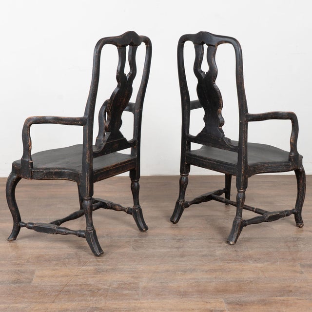 19th Century Swedish Black Painted Pine Armchairs For Sale - Image 15 of 15