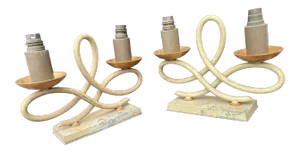 C1930's French Art Deco Jules Leleu Bed Side Table Lamps - a Pair