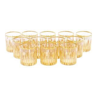 Mid-Century Italian 24k Gilt Gold-Decorated Whiskey / Scotch Lowball Glass Set For Sale