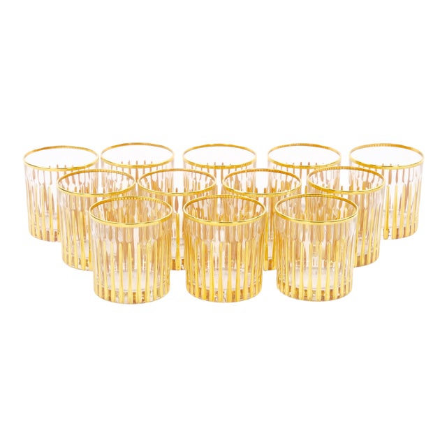 Mid-Century Italian 24k Gilt Gold-Decorated Whiskey / Scotch Lowball Glass Set For Sale