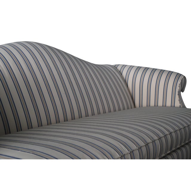 Ethan Allen Custom Camelback Sofa in Dimensional Woven Blue & Ivory Stripe For Sale - Image 13 of 18
