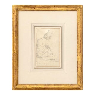 Jean-Paul Laurens Seated Man Chalk, 19th Century For Sale
