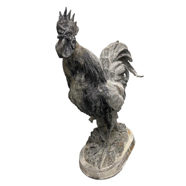 2000 - 2009 Vintage French Country Style Cast Iron Rooster Garden Statue For Sale - Image 5 of 12