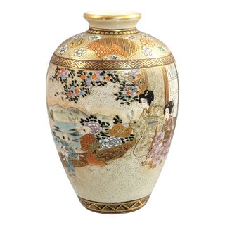 Antique Japanese Satsuma Earthenware Vase from Shuzan, Late 19th Century For Sale