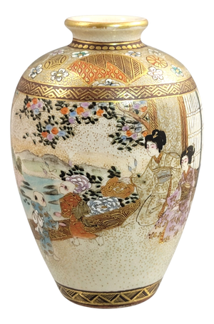 Antique Japanese Satsuma Earthenware Vase from Shuzan, Late 19th Century