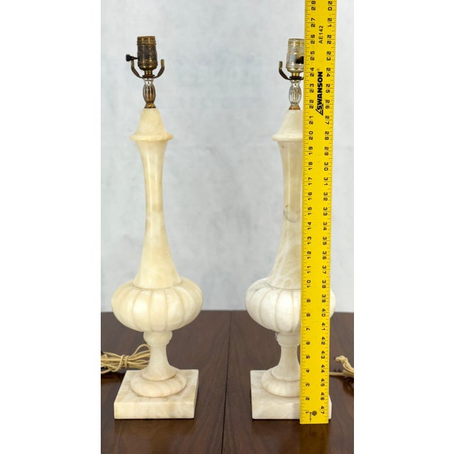 Pair of Fine Elegant Alabaster Marble Onion Shape Bases Table Lamps Clean! For Sale - Image 4 of 13