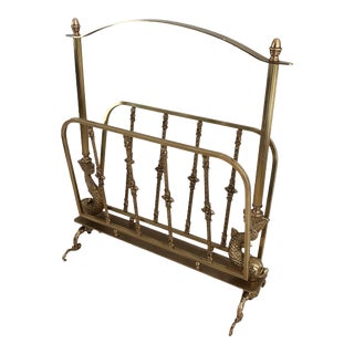 Maison Jansen, Neoclassical Style Brass Magazine Rack with Dolphin Heads, French For Sale