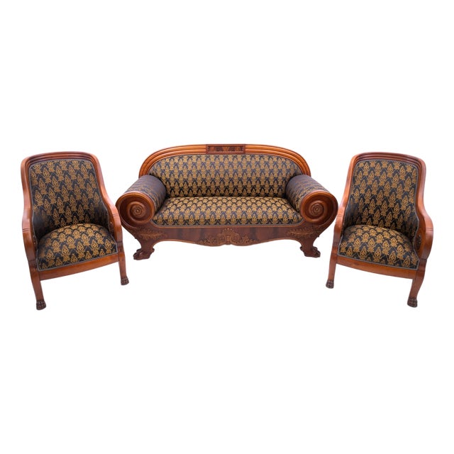 Antique Biedermeier Living Room Set, 1870s, Set of 3 For Sale