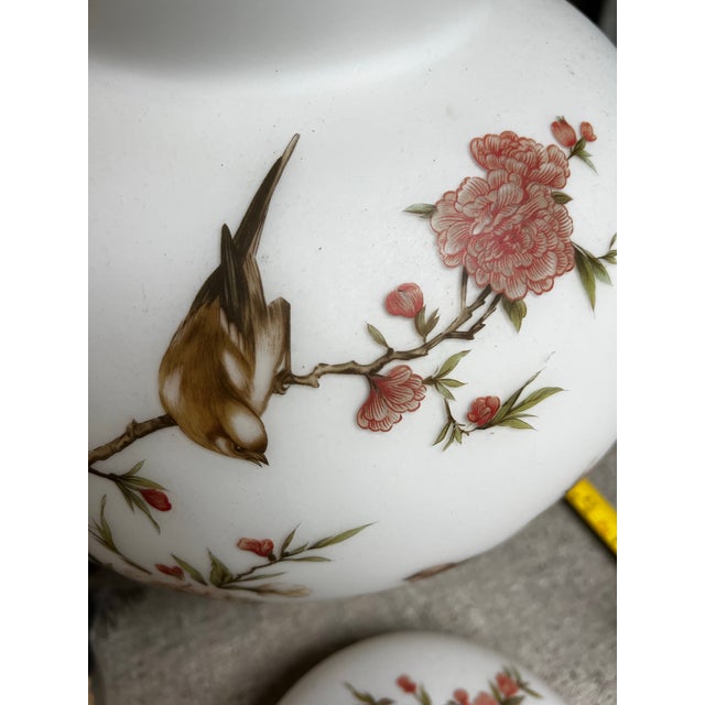 Italian 1970s Italian Opaque White Birds and Floral Vase With Lid For Sale - Image 3 of 8