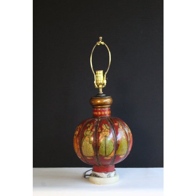 Bombay style bulbus Urn . Enameled with hand painted figures. Beautiful detailing. Vibrant colors. Circa 1920's...