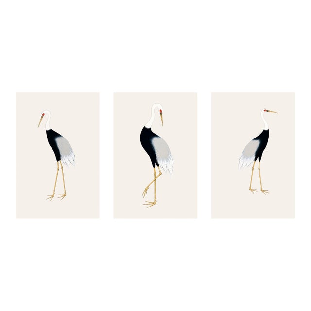 Japanese Crane Triptych, Set of 3 Art Prints, 24" X 36" For Sale