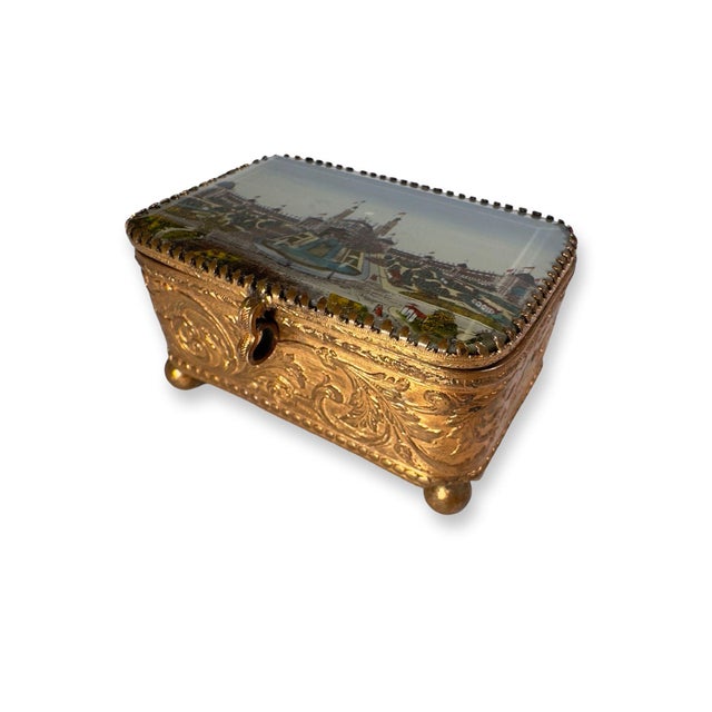 Antique Paris Trocadéro Palace Souvenir Jewelry Box, Gilt Brass & Beveled Glass, C. 1890–1900 For Sale In Philadelphia - Image 6 of 11