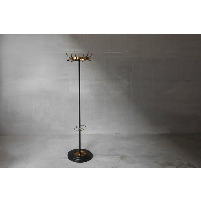 Mid-Century Black Metal and Brass Coat Rack attributed to Jacques Adnet, France, 1950s For Sale - Image 13 of 14