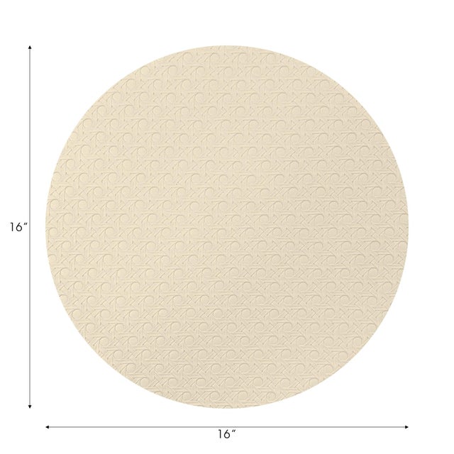 Contemporary Solid Champagne Vegan Leather Round Cane Placemat, Set of 4 For Sale - Image 3 of 5