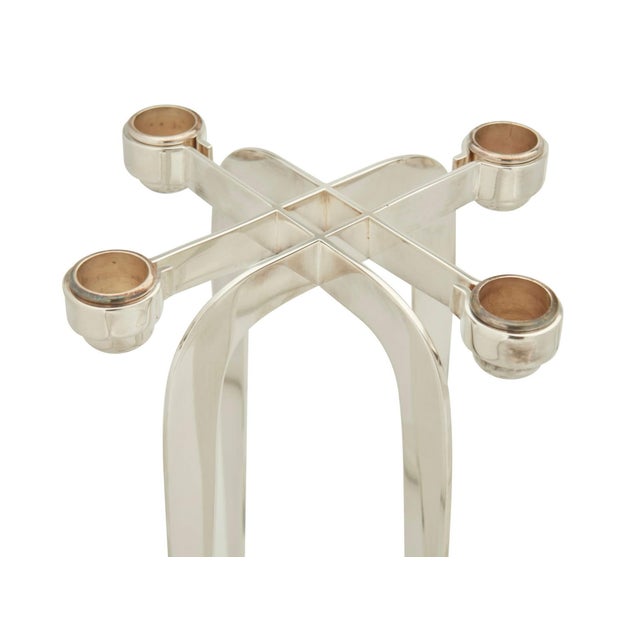 Metal Pair of Post Modern Lino Sabattini Harmony 1989 Candlesticks Silverplate For Sale - Image 7 of 12