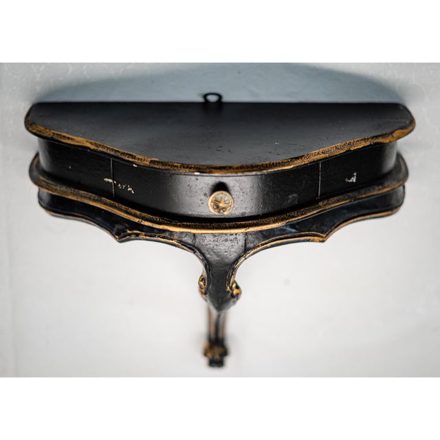 Late 19th Century Antique Baroque Black and Gold Wall Mount Shelf With Drawer For Sale - Image 5 of 10