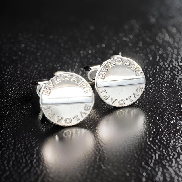 1990s Pair of Bvlgari Estate Sterling Silver Cufflinks 16.24 Grams For Sale - Image 4 of 7