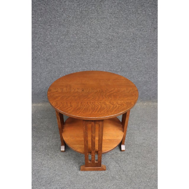 Brown Stickley Mission Arts & Crafts Quarter Sawn Oak Round Lamp End Table For Sale - Image 8 of 13