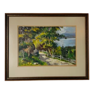 1980's Vintage Impressionist Lake Landscape Painting, Signed