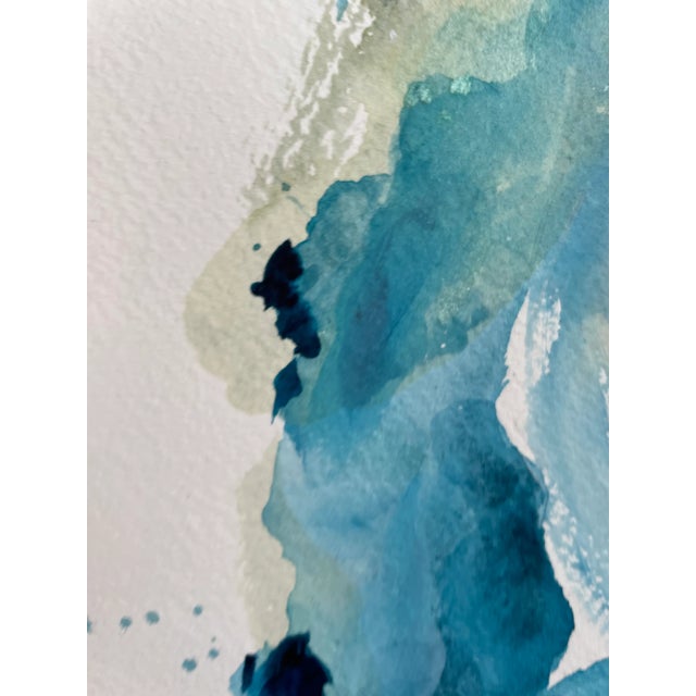 Paper Small Abstract Ocean Watercolor in Blues and Natural Colors by Michele Zuzalek For Sale - Image 7 of 8