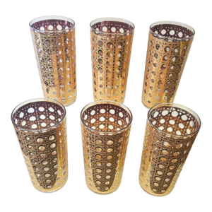 Mid Century Culver Basketweave Tumblers Canela Pattern - Set of 6