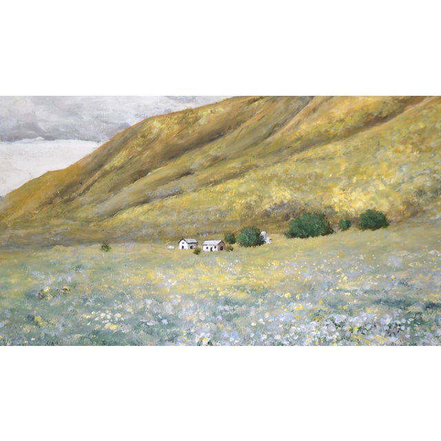 "Spring Hills" Mid Century Modern Farmhouse Landscape in Acrylic on Masonite by Farren Jensen For Sale - Image 4 of 10