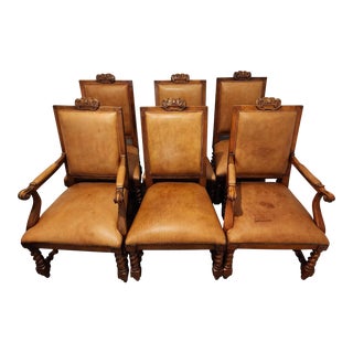 1990s Polo Ralph Lauren Barley Twist Leather Dining Chairs - Set of 6 For Sale