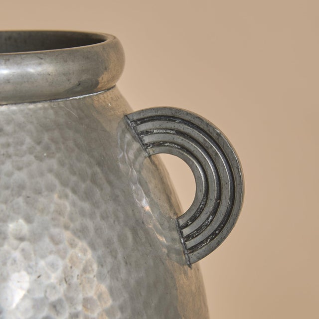 Metal French Art Deco Pewter Vase by Rene Delavan, 1920s For Sale - Image 7 of 11