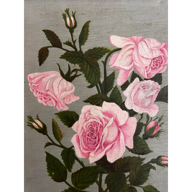 Antique Oil Painting of Pink Roses in Antique Ornate Gold Frame For Sale - Image 4 of 6