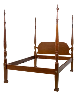 Vintage Queen Size Mahogany Rice Carved 4 Post Poster Bed