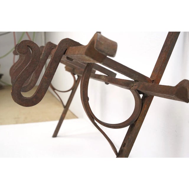 Mid 20th Century Vintage Rustic Industrial 4 Hook Wrought Iron Wall Rack For Sale In Los Angeles - Image 6 of 11