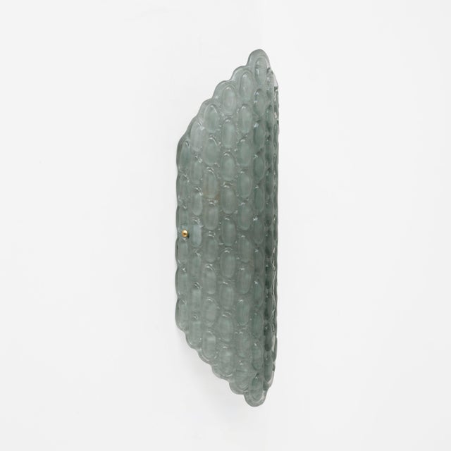 Mid-Century Modern Aqua Green Murano Glass Wall Sconces with Textured Relief, 2000s, Set of 2 For Sale - Image 3 of 10