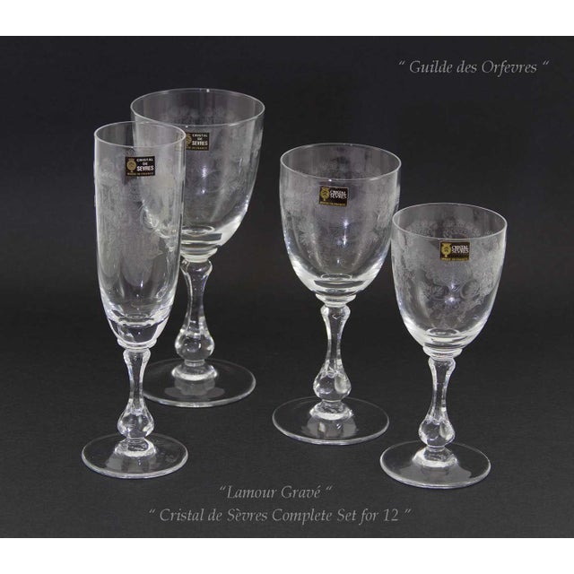 Glass Complete Set for 12 Persons, Lamour Gravé 1600 in It’s Factory Original Packing of 1980’s For Sale - Image 7 of 17
