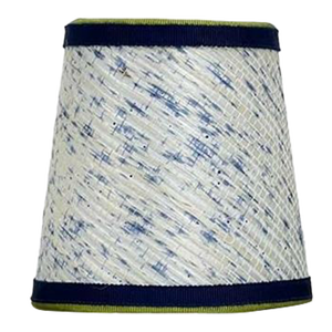 White and Indigo Grasscloth Chandelier Shade with Grossgrain Trim - 3”x5”x5